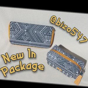 Silpada Mustard Southwest Geometric Cosmetic Pouch Travel Organizer Zipper Case